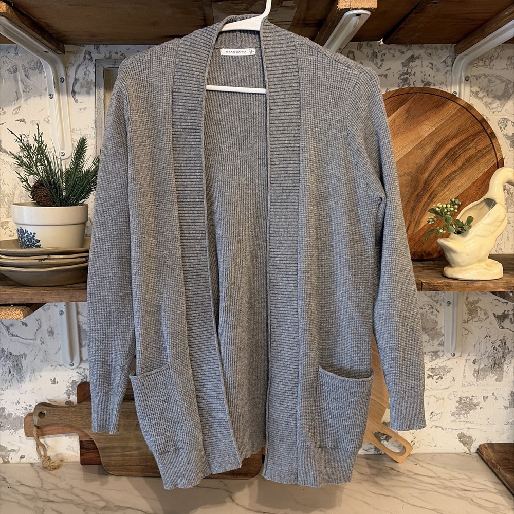 Staccato Super Soft Waffle Knit Thermal Open Gray Cottagecore Cardigan Womens S